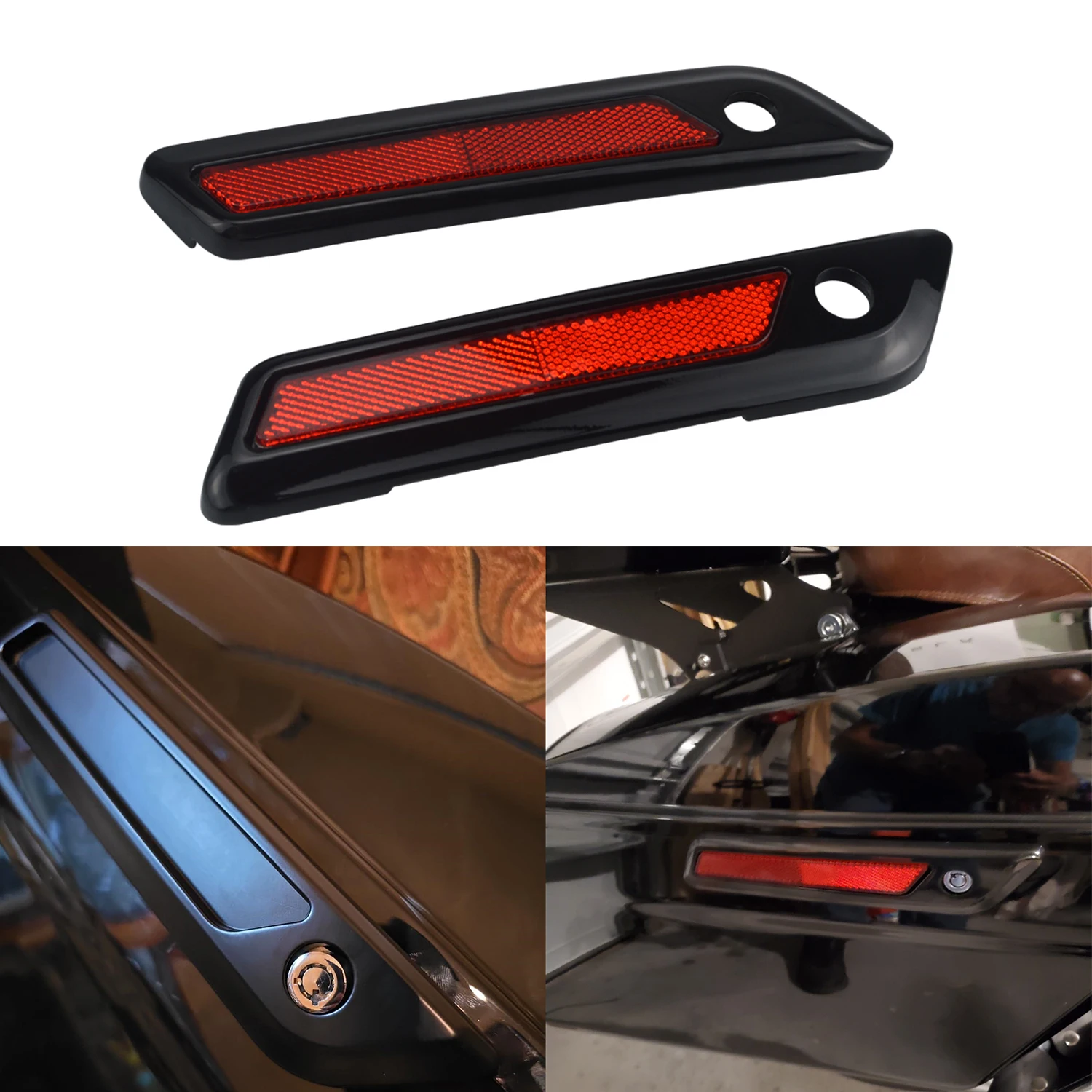 

Black Red Hard Saddlebag Latch Cover Reflectors Motorcycle Parts For Harley Touring Road King Road Glide Street Glide 2014-up