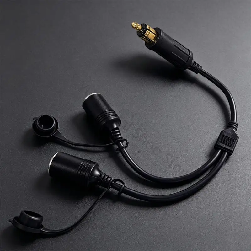 96BA DIN-Style Motorcycle Power Cable with Two Female 12V Socket Extension Cable