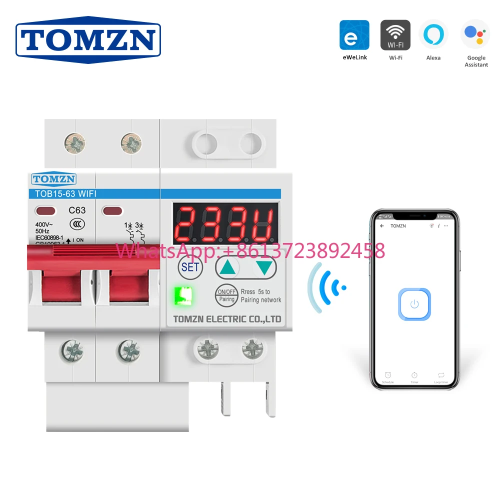Din Rail WIFI Circuit Breaker Smart Switch Remote Control by Ewelink with Over and Under Voltage Current protection LCD Display