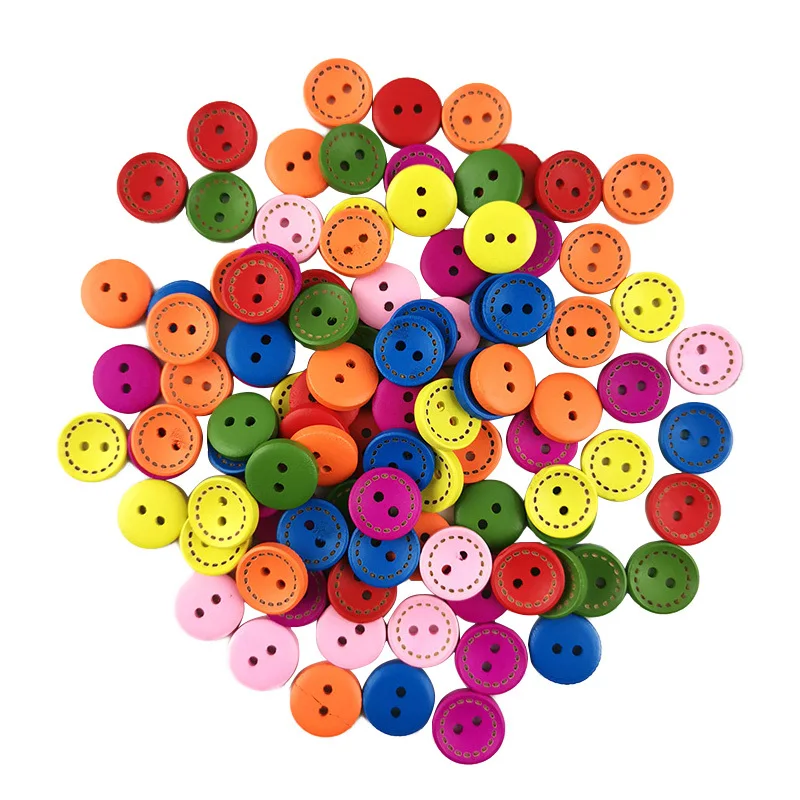 

(100 Pcs/Pack) 2 Holes Mixed Colors Wood Buttons Maker For Craft Round Sewing Scrapbook Handwork Home Decorations