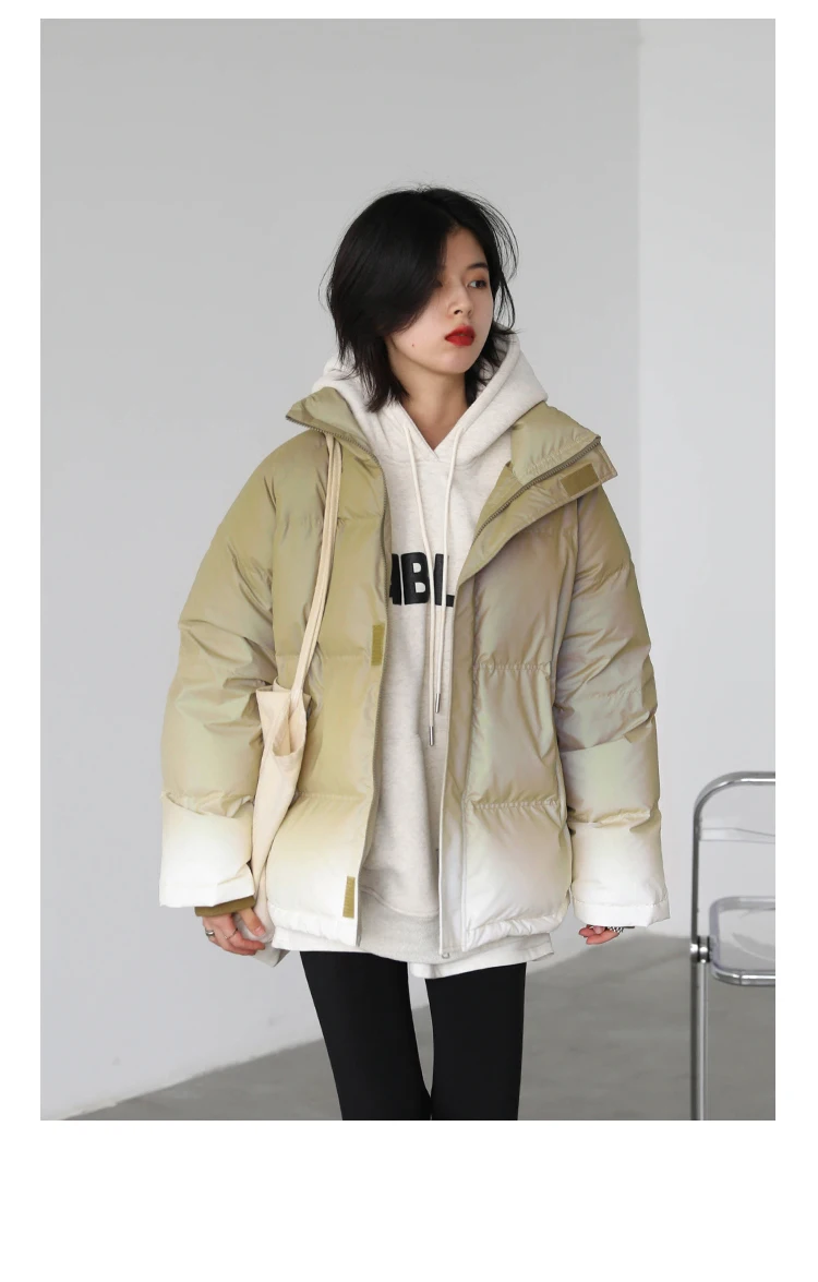 CHIC VEN Women's Down Coat Reflective Gradient Thickened Women Bread Coats 90 White Duck Down Jacket Warm Overcoat Winter 2024