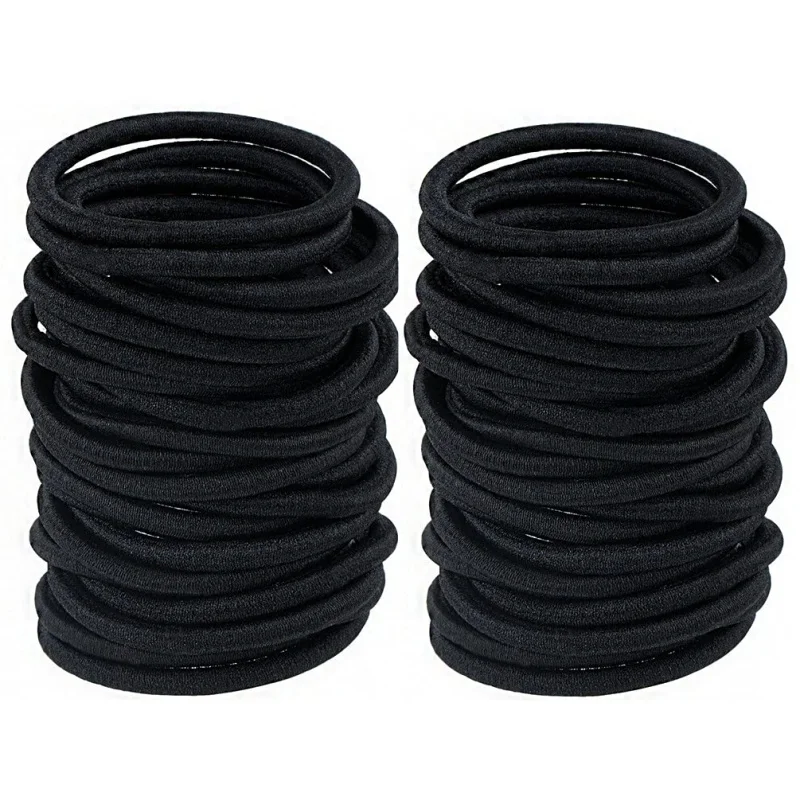 50 pcs 4mm Hair Ties for Women, Elastic Hair Bobbles Black Hair Bands, Thick Hair No Metal Hairband, Girls Ponytail Holders