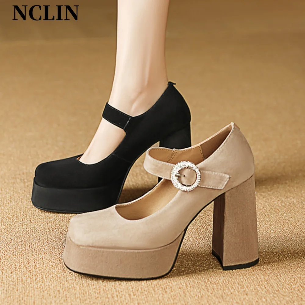 

New Fashion Women Pumps Retro Mary Janes Chunky Heels Sandals Spring Platform Dress Party Wedding Basic Shoes Woman Big Size