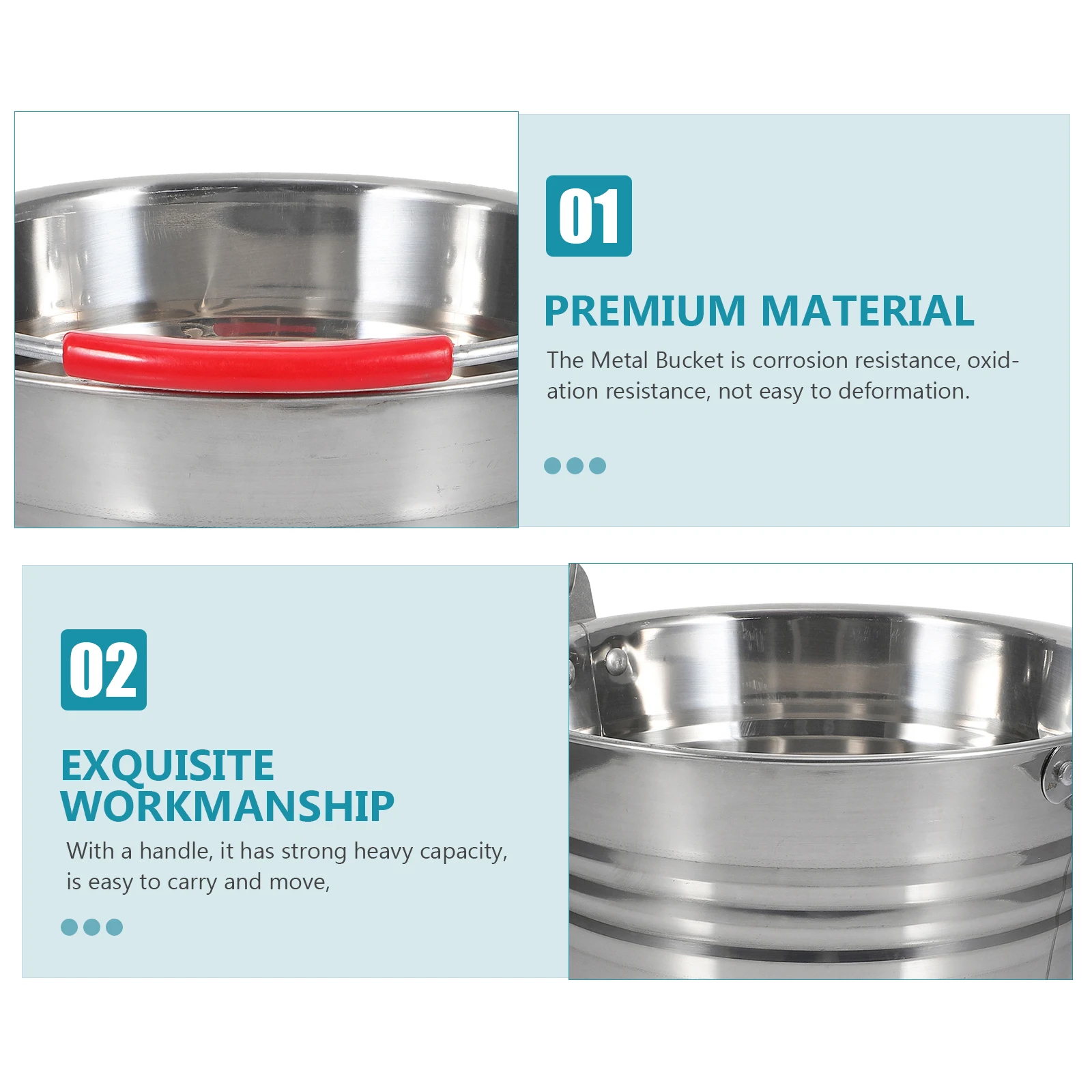 

Stainless Steel Bucket with Handle Portable Heavy Duty Round Metal Bucket for Water Milk Ice Storage Large Capacity Rust Proof