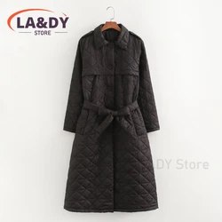 Parkas Coat 2024 Autumn Winter Women Fashion Loose Single Breasted Female Solid Color Long Sleeve Pockets Belt Casual Outerwear