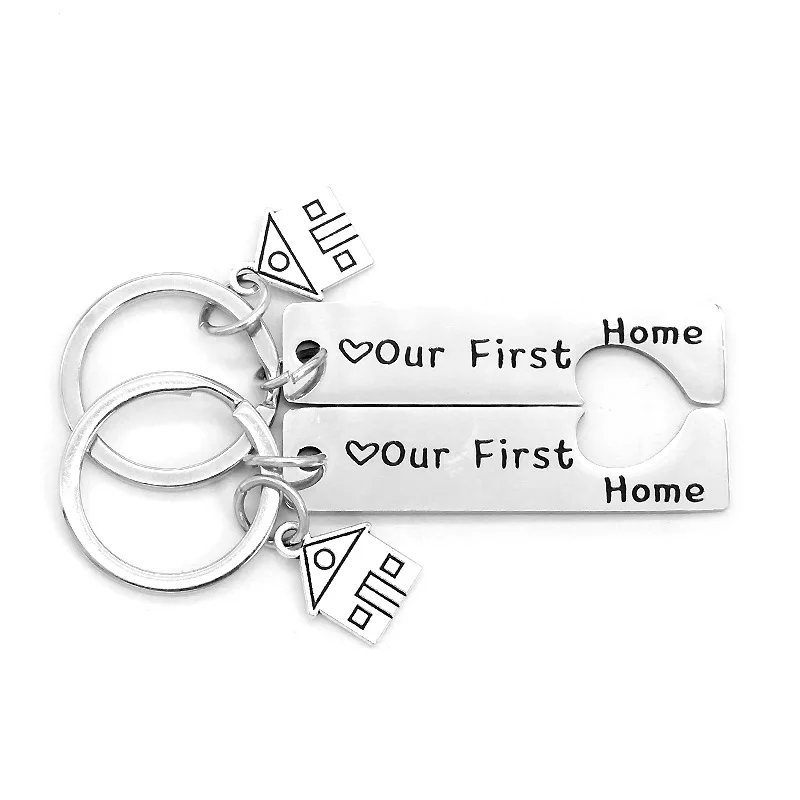 Hot Selling Our First Home Housewarming Gift Stainless Steel Keychain Pendant Moving To A New Home Gift Couple Keychian