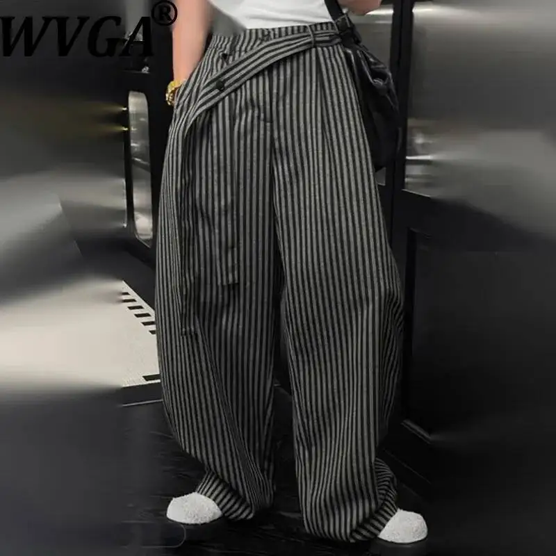 

WVGA Spring Autumn New Man Trendy Lazy Style Loose Striped Wide-Leg Pants Niche Chic Casual High Street Trousers Ins Y2K W23156