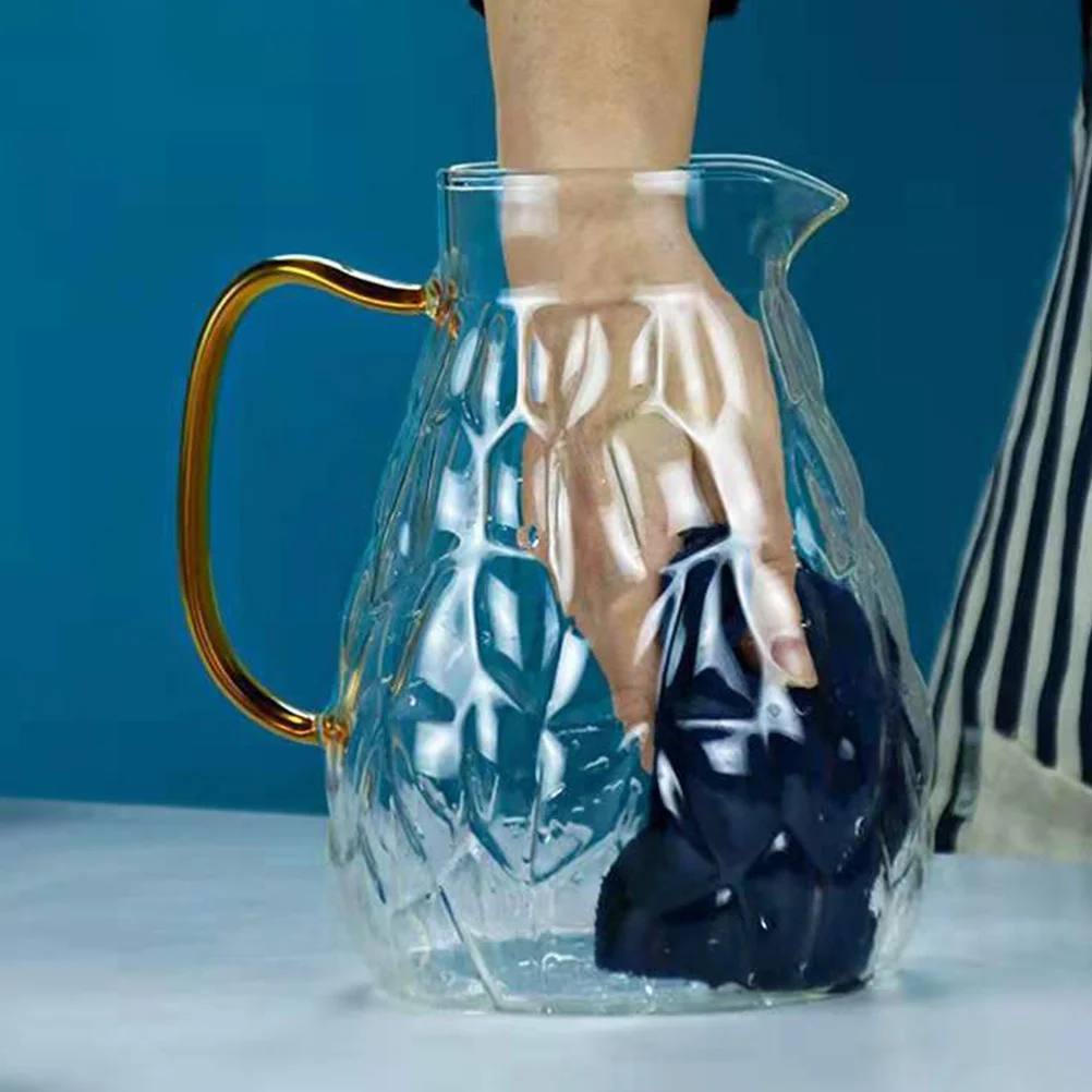 

1Pcs Cold Water Jug Heat Resistant Thick Glass Large Capacity Hammer Texture Juice Container Office Garden Use
