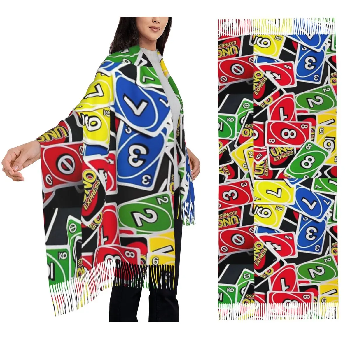 

Uno Playing Cards Express — шарф с узором, шарфы с кисточками для женщин, мягкие теплые шали и накидки, большая осенне-зимняя шаль