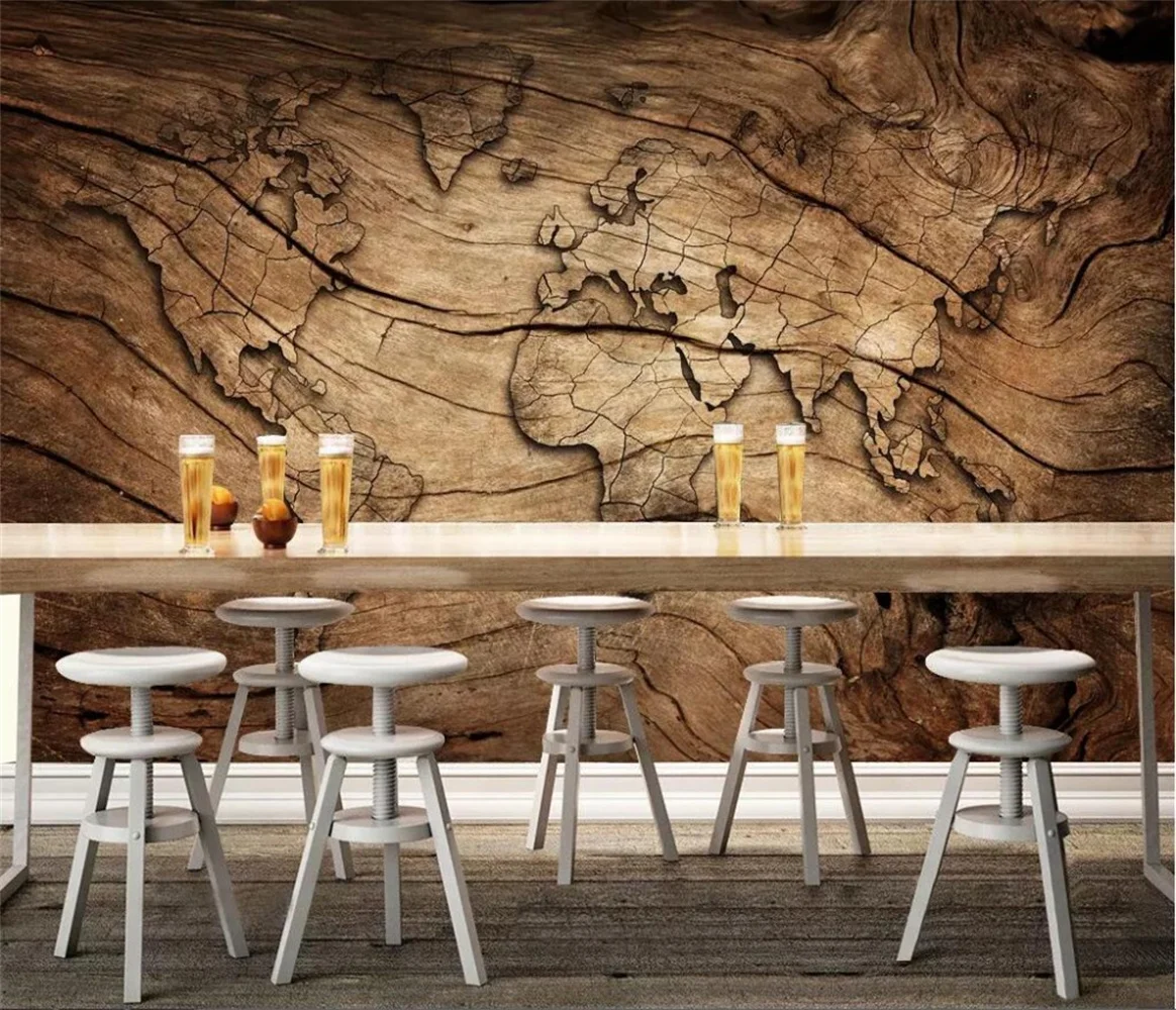 

Custom wallpapers vintage wood grain world map background wall papel de parede wall papers home decor 3d wallpaper