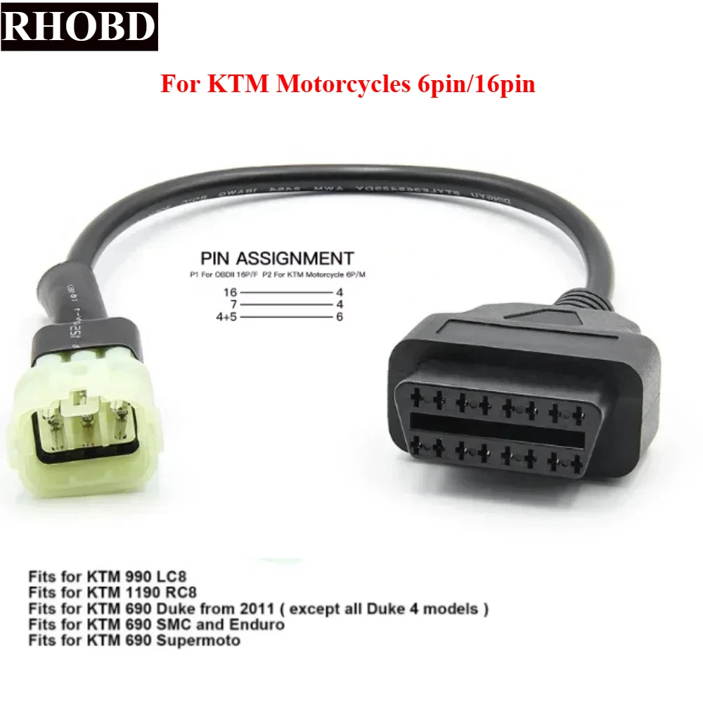

Latest For KTM OBD2 Connector Motorcycle Motobike For KTM 6Pin To 16Pin Adapter For OBD2 Diagnostic Tools Moto Extension Cable