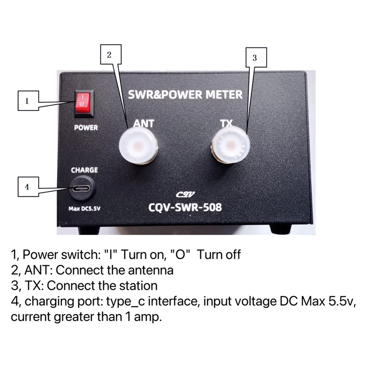 200W 1.8-54Mhz Digital SWR Meter Standing Wave Meter Power Meter with 4.3inch IPS Color Display for Ham Radio