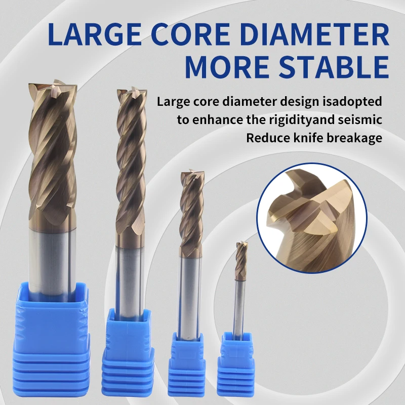 HRC62 4 Flute End Mill 1mm 4mm 10mm 16mm 20mm Alloy Coating Carbide Milling Tungsten Steel Milling Cutter End Mill CNC tool