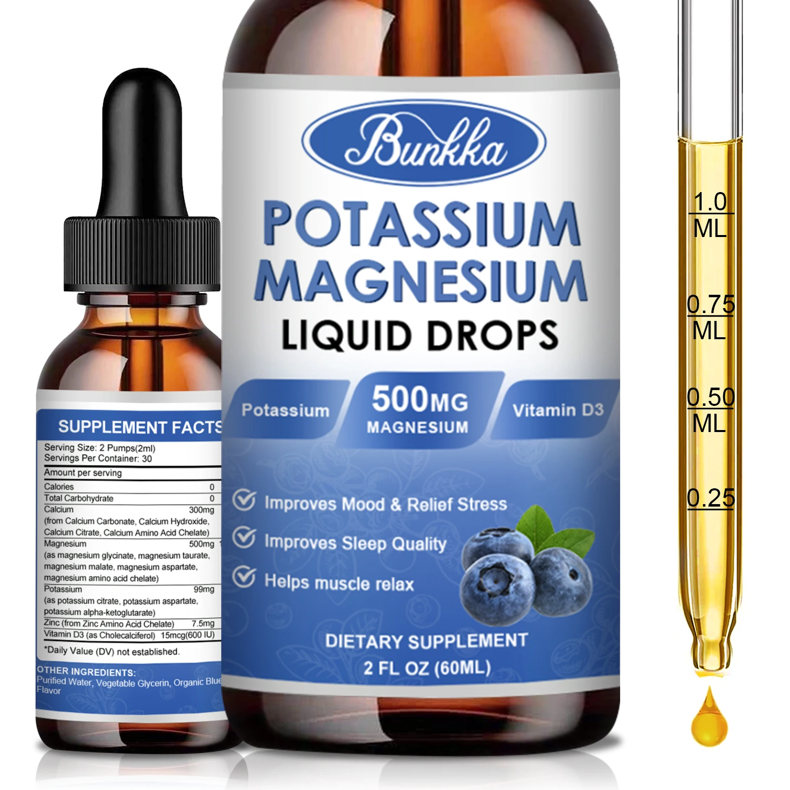 Potassium Magnesium Supplement Liquid - High Absorption Calm Magnesium Complex 500mg & Potassium 99mg,Calcium, Vitamin D3, Zinc