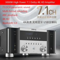 3000W High-power 7.1 Power Amplifier Home Panoramic Sound Bluetooth 5.0 Dolby 4K HD Decoding Professional Amplifier K Song