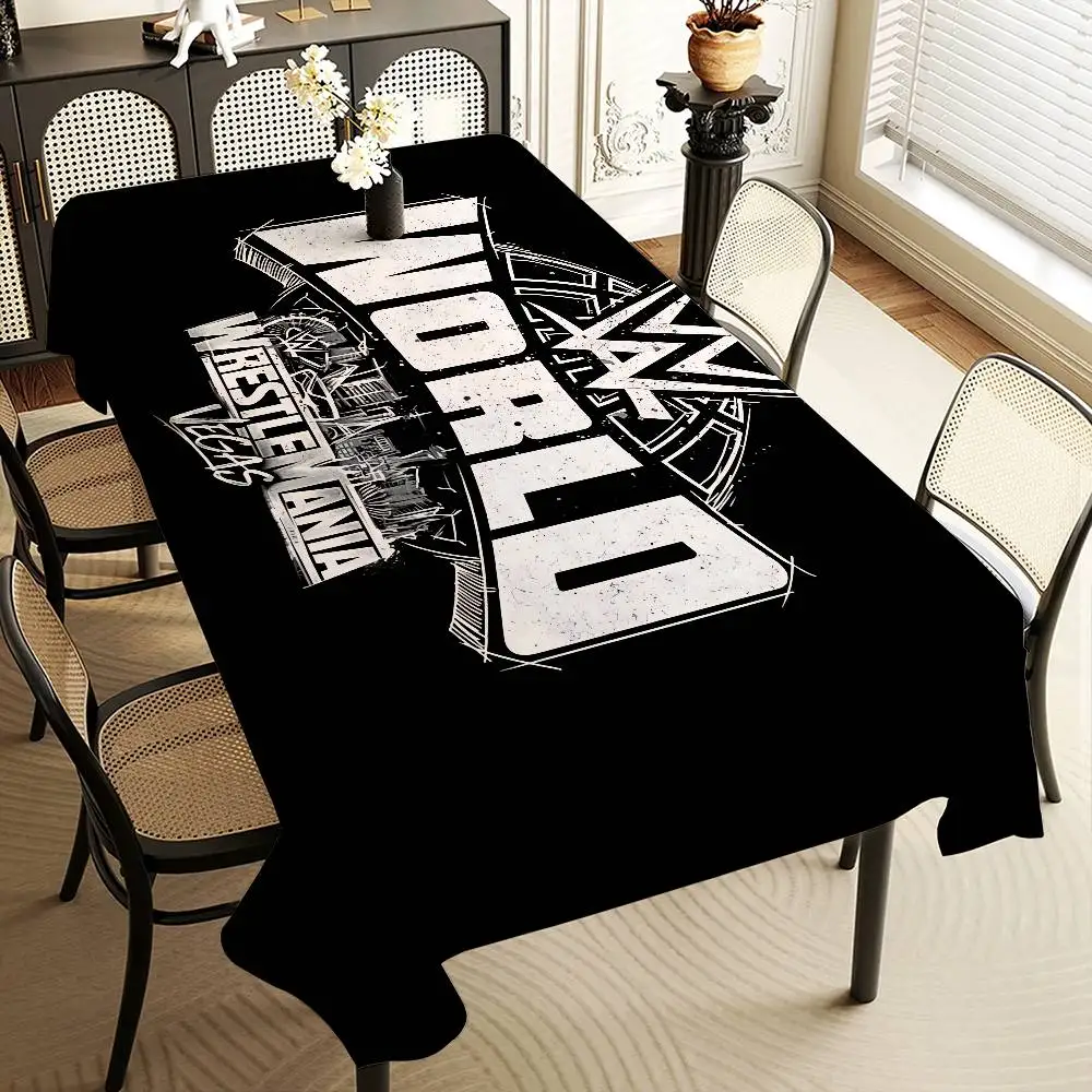Toalha de Mesa Retangular Impermeável W-WWE LOGO W-WrestleManias para Decoração de Casa, Sala de Jantar e Artigos para Festas