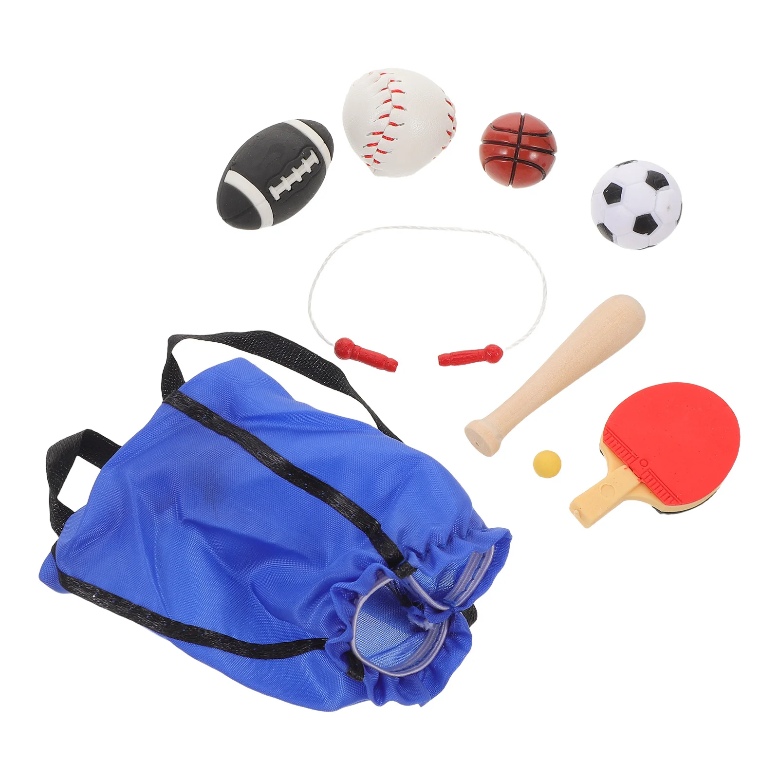 1 set 1 Set Miniature Sports Set For Dollhouse Includes Mini Jump Rope Basketball Soccer Baseball Football Realistic Scale Play