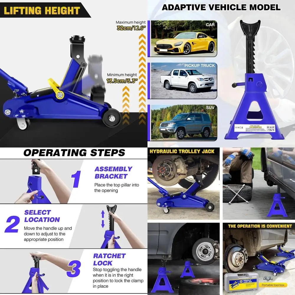 

Домкрат гидравлический напольный 2-тонный и комплект для ремонта шин 3-тонный, сверхпрочная сталь для ремонта автомобилей и фургонов
