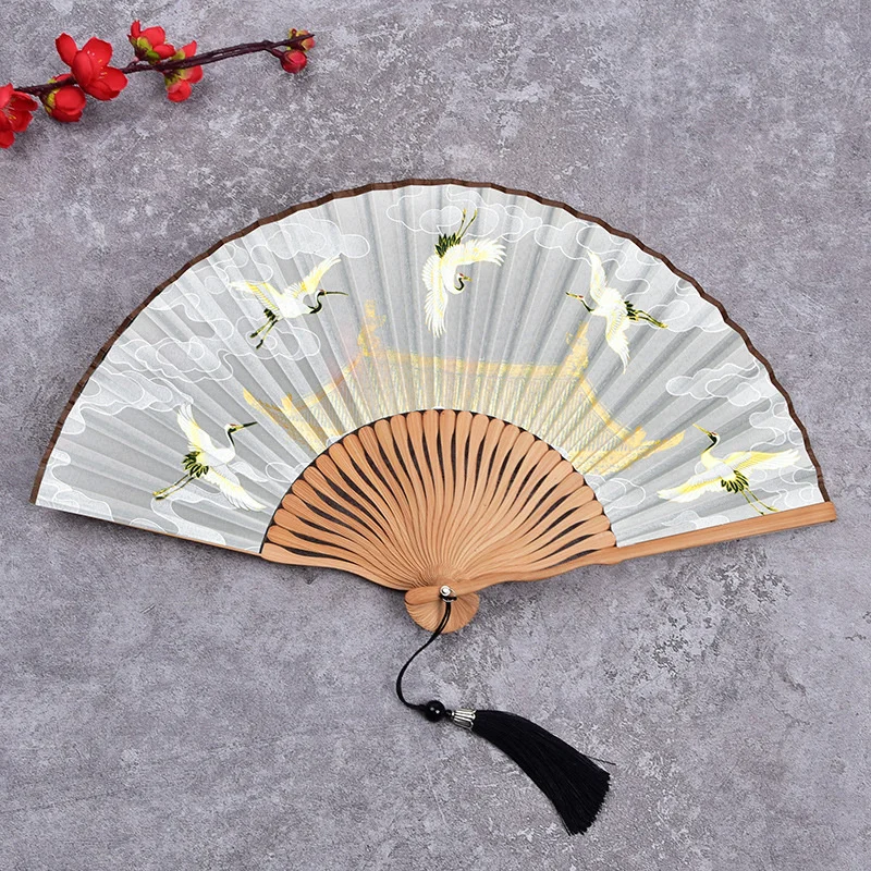 Vintage Silk Folding Hand Fan Chinese Japanese Bamboo Fans Craft Gifts Women Dance Performance Props Home Decoration Ornaments
