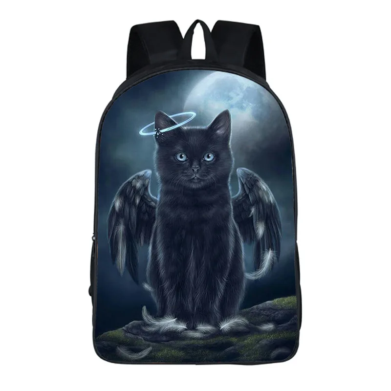 Cartoon Gothic Style Cat Printed Backpack Women Men Comfortable Casual Travel Rucksacks Teenager Boys Girls Storage School Bags