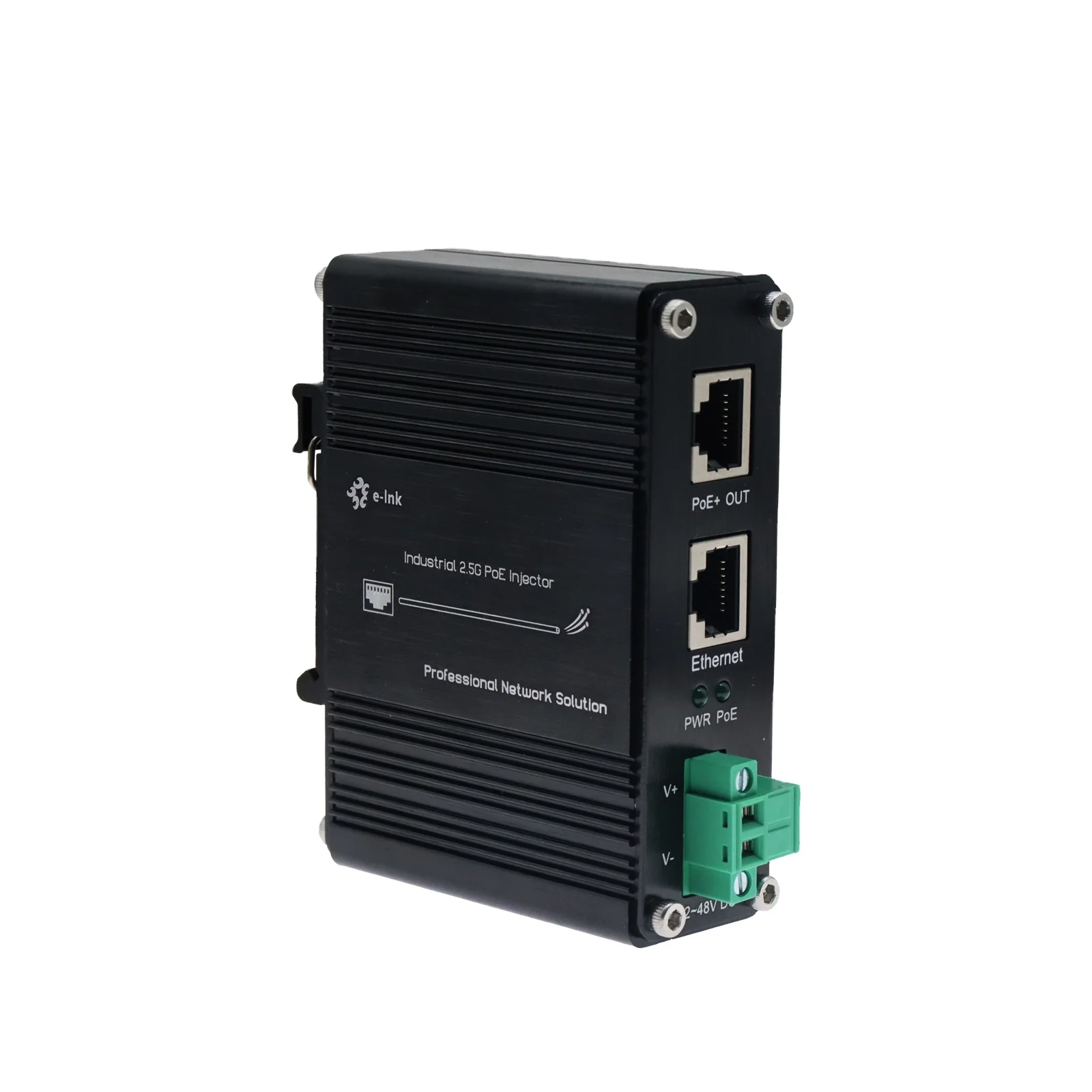 Outdoor PoE Injector 802.3at 30W 2.5G Din Rail Industrial Power Ethernet Injector 12~48V DC Input with Booster Function