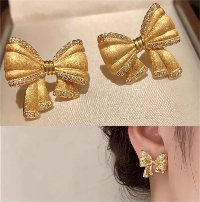 

Bute Bowknot Bling Diamonds Luxury Stud Earrings for Women 18K Gold Filled Silver 925 Fashion Celebrity Accessories Jewelry Gift
