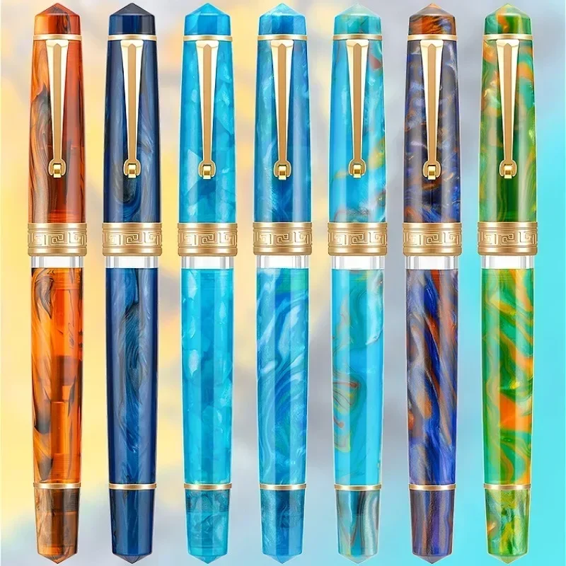 Resin Asvine P20 Fountain Pen Acrylic No.6 EF/F/M Nib Retro Hard Rubber Ink Pen Large Capacity Luxury Writing Office School Gift