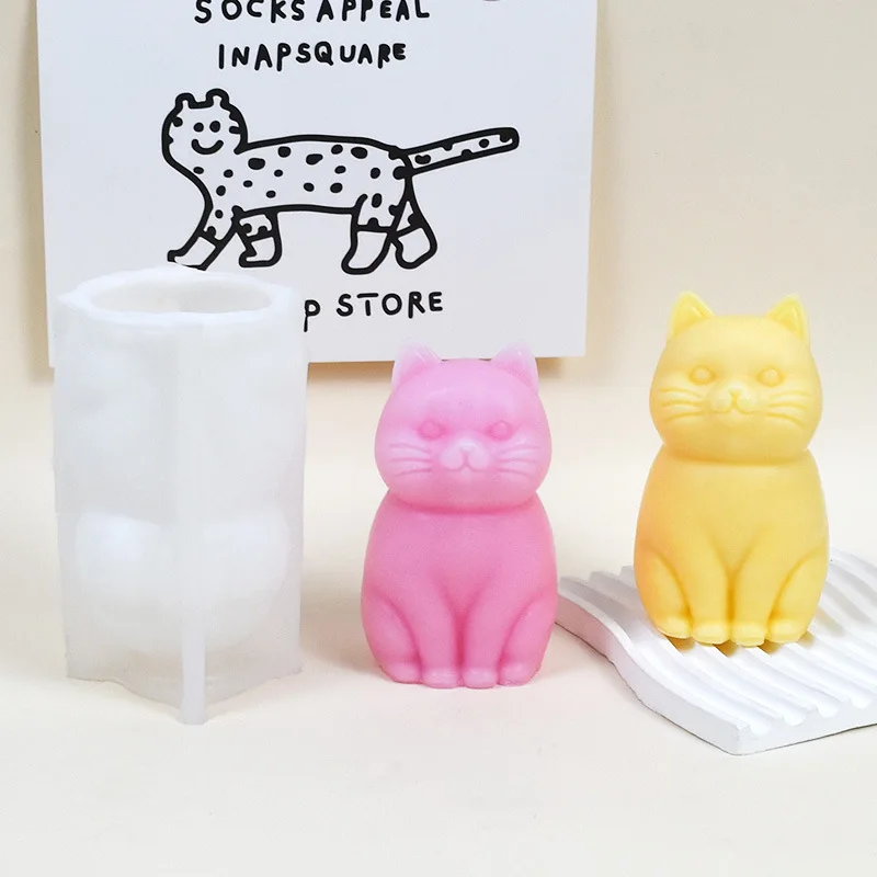 Cute Cat Silicone Candle Mould DIY Stand Pet Soap Resin Making Tool Animal Chocolate Cake Mold Plaster Doll Christmas Gift