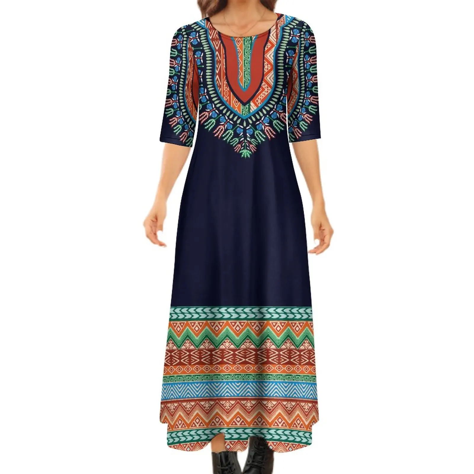 

Customized Art Print Long Dress African Dress Women's African Art Evening Dress Elegant Temperament Long Dress Summer New Style