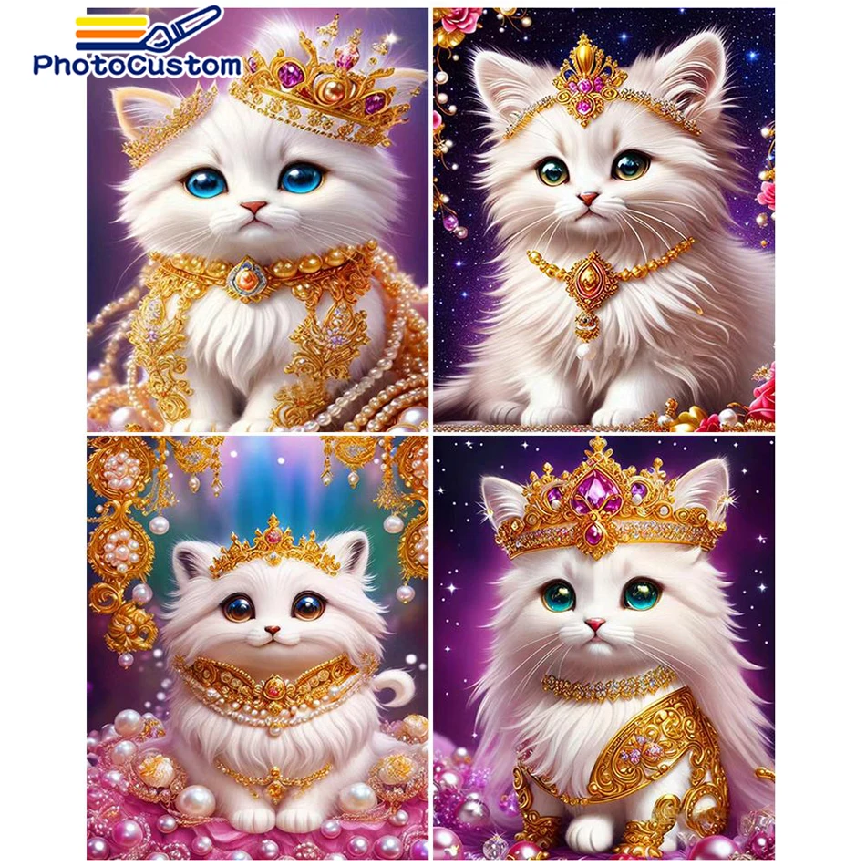 

PhotoCustom Diy Carfts Oil Painting By Numbers Animal Cat Handpaint Oil Painting For Children Adult Kits Home Decoration Unique