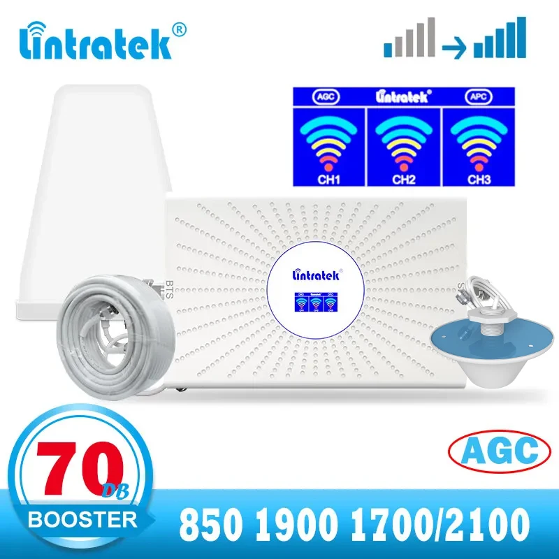 

Lintratek 850 1900 1700/2100 Усилитель сотового сигнала CDMA B5 850 МГц шт B2 2g 3g 4g усилитель повторителя AWS B4 70dB AGC Tri
