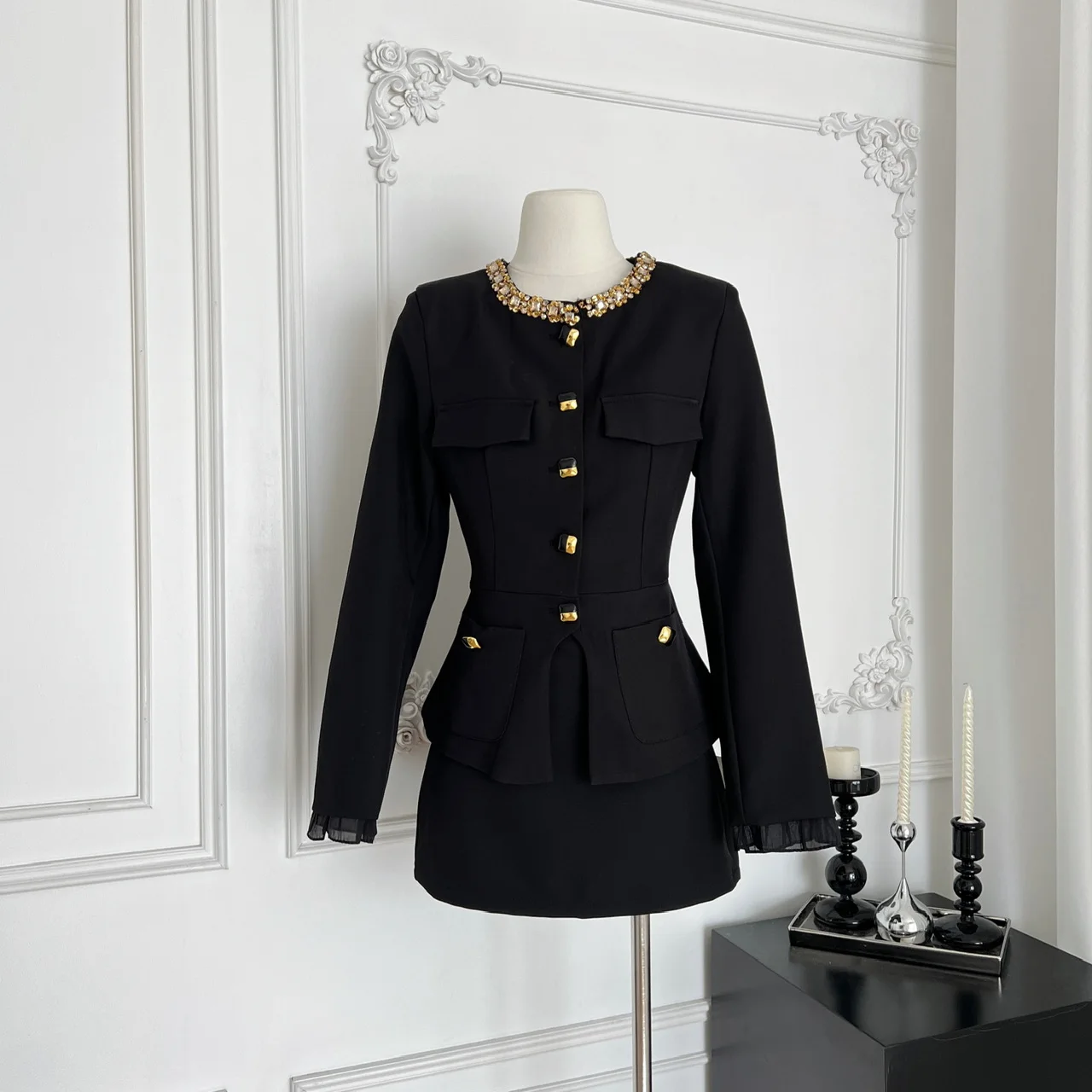 

Костюмная юбка в ароматом стиле, женское осеннее темпераментное светское изысканное пальто, комплект из двух предметов