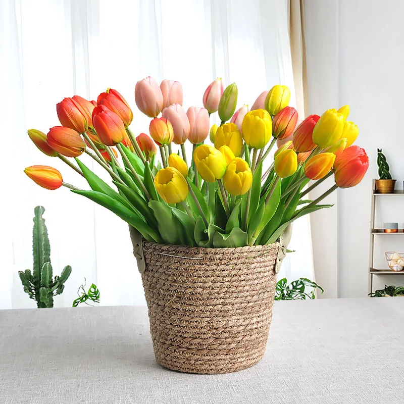 

5pcs/bouquet Artificial Tulip Silicone Flowers Stems Real Feel PE Tulips for Easter Spring Wreath Wedding Party Vase Decoration