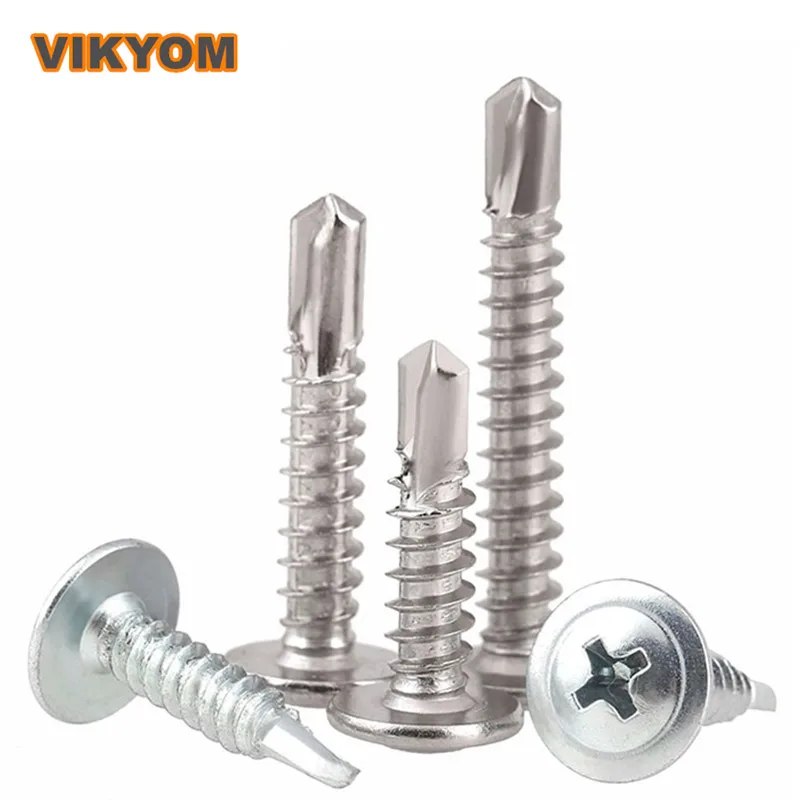 M4.8 Series 200 Pieces 304 Stainless Steel Round Head With Pad Drill Tail Screw Galvanized Flat Head Self-tapping Self-drilling