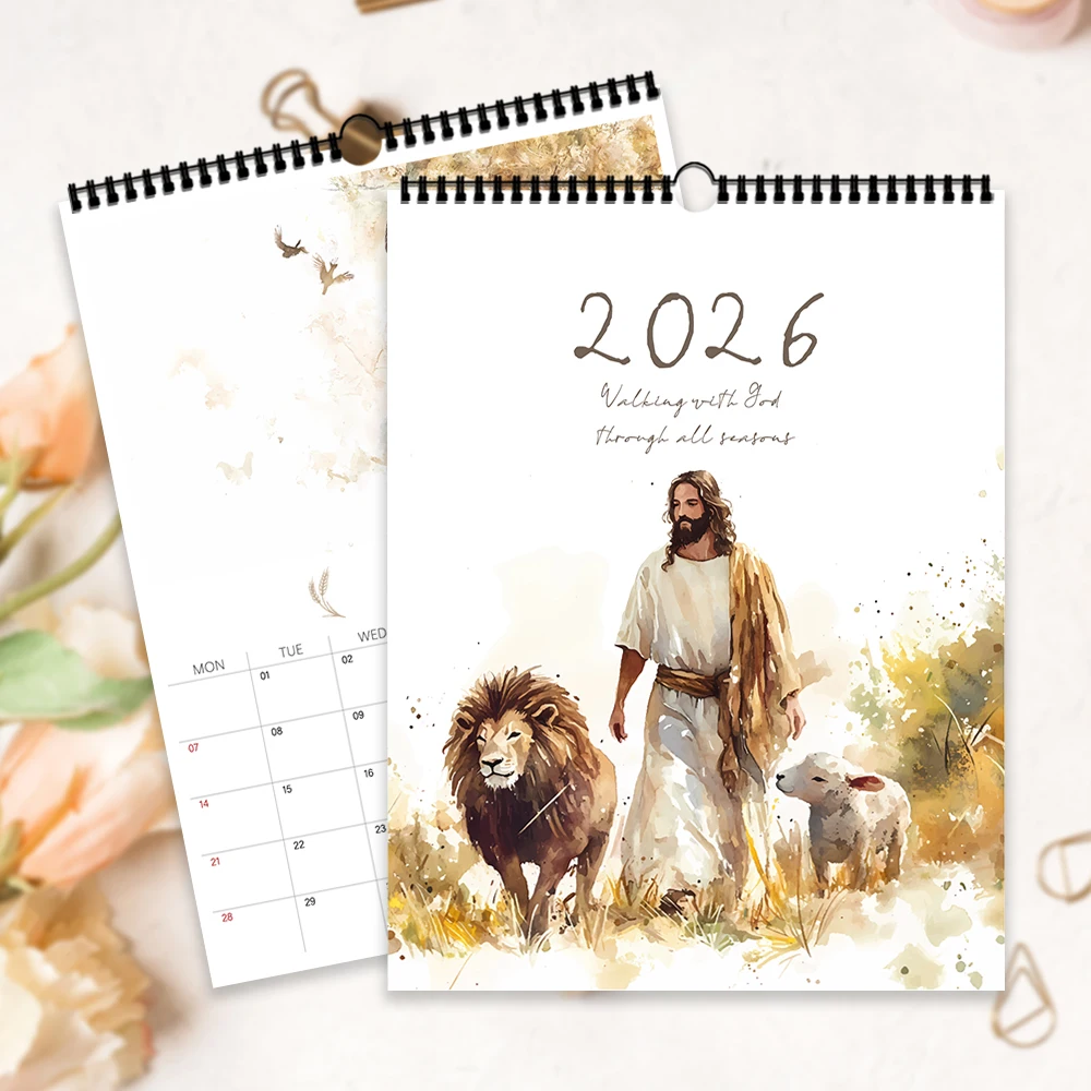 Calendario de pared 2026, tema navideño de nacimiento de Jesús, regalo religioso, 12 hermosos diseños, perfecto para Navidad, Año Nuevo, 1 ud.