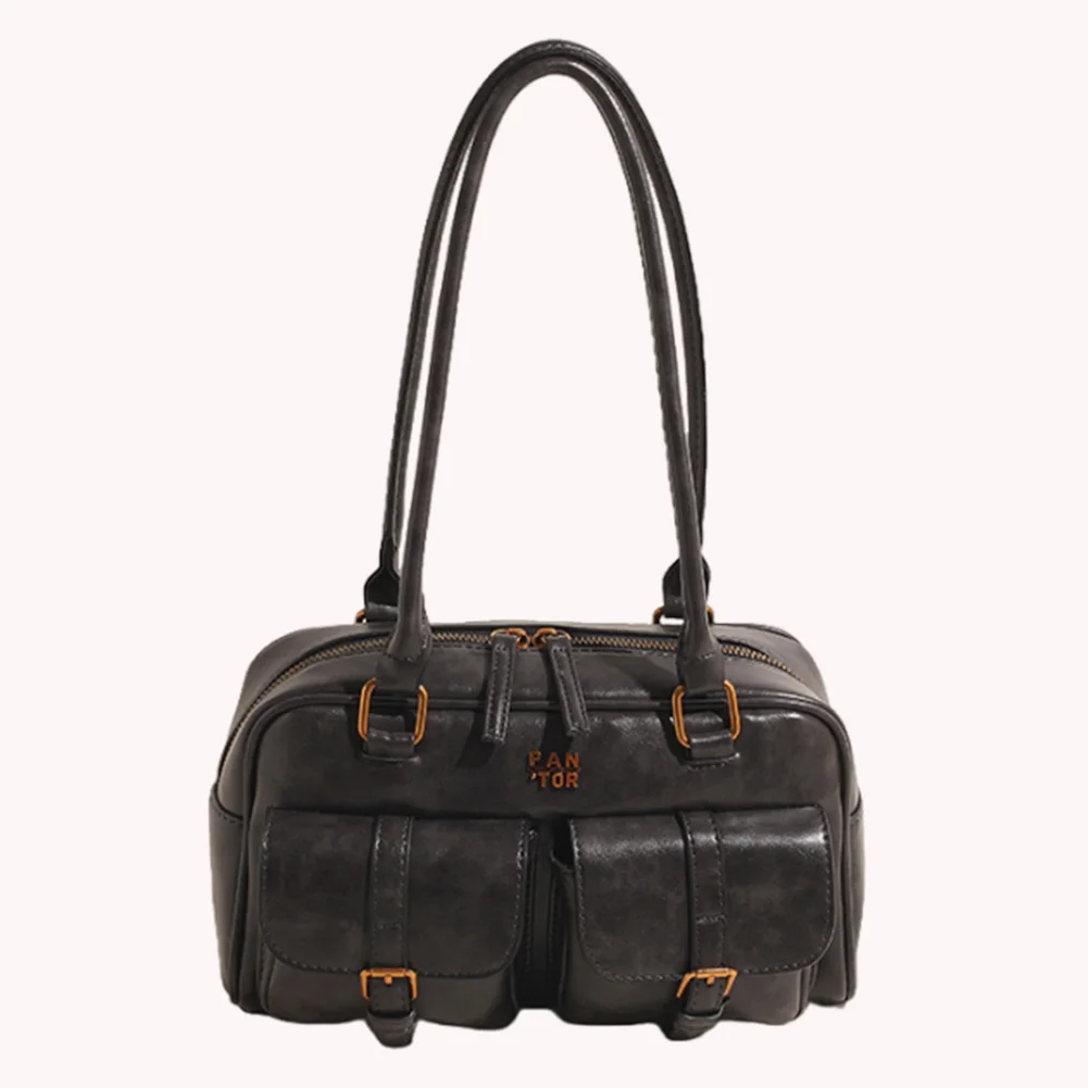 

Shoulder Bag PU Leather Solid Boston Tote Bag for Women with Multi-Pockets Handbag Clutch Purse for Travel Work