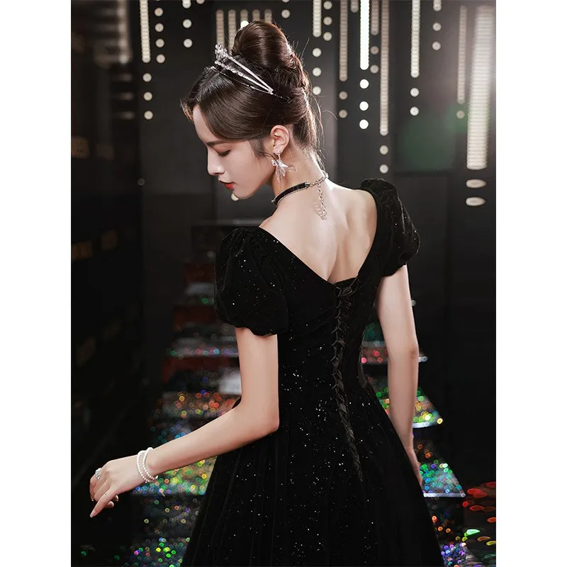 Banquet new black velvet light luxury niche art test dress