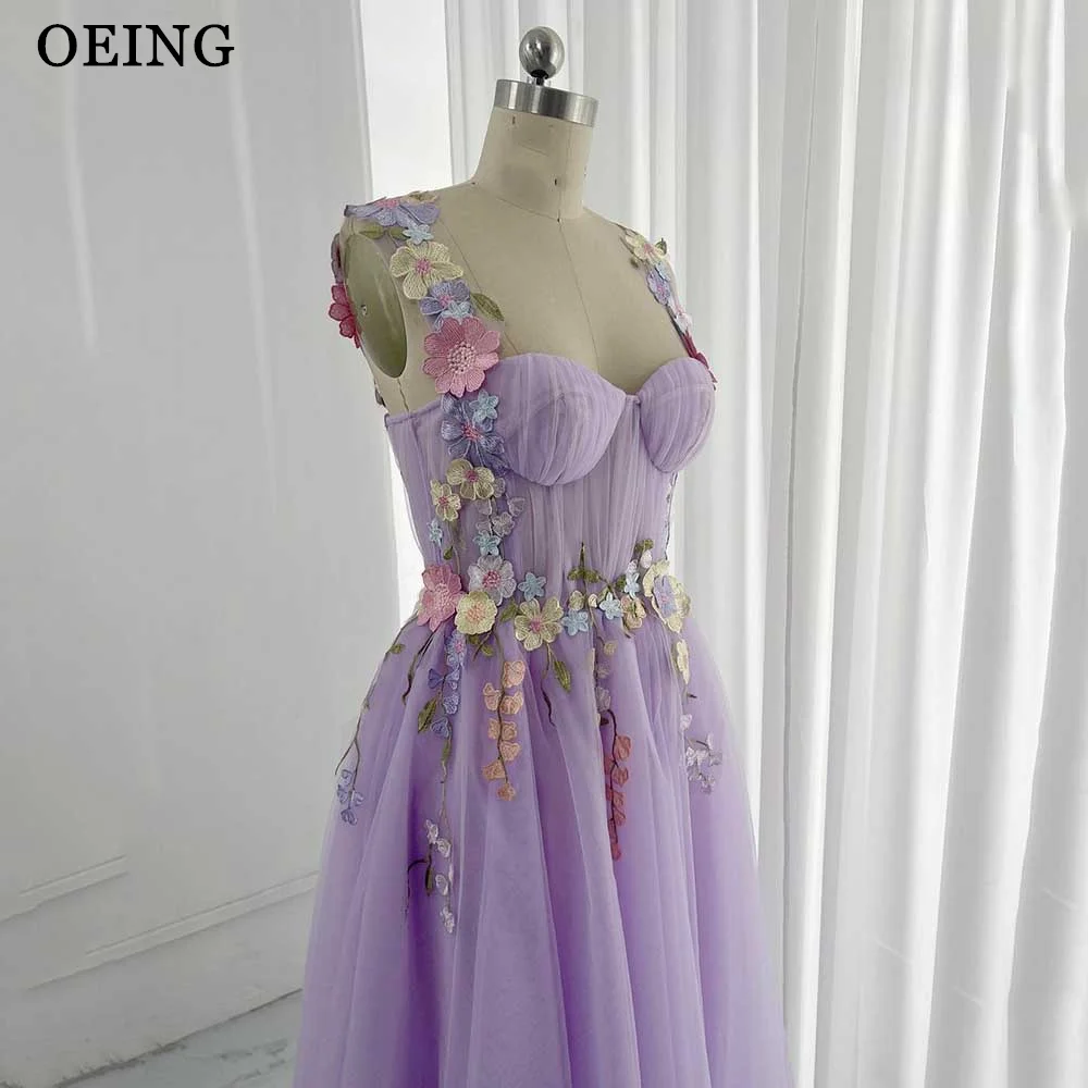 

OEING Fairy Lavender Prom Dresses Pastrol Spaghetti Straps 3D Flowers Lace Up Back Evening Dress Summer Vestidos De Para Mujer