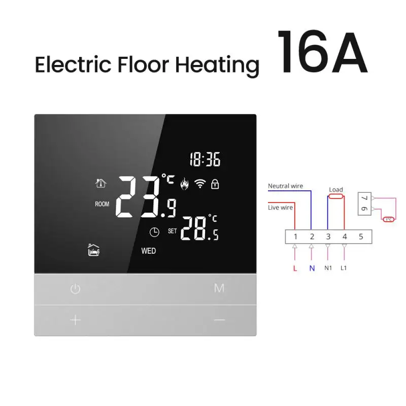 Controlador elétrico da temperatura do aquecimento do assoalho, controle remoto do App, termostato do toque 16A, WiFi-16A ajustável, 1-8Pcs