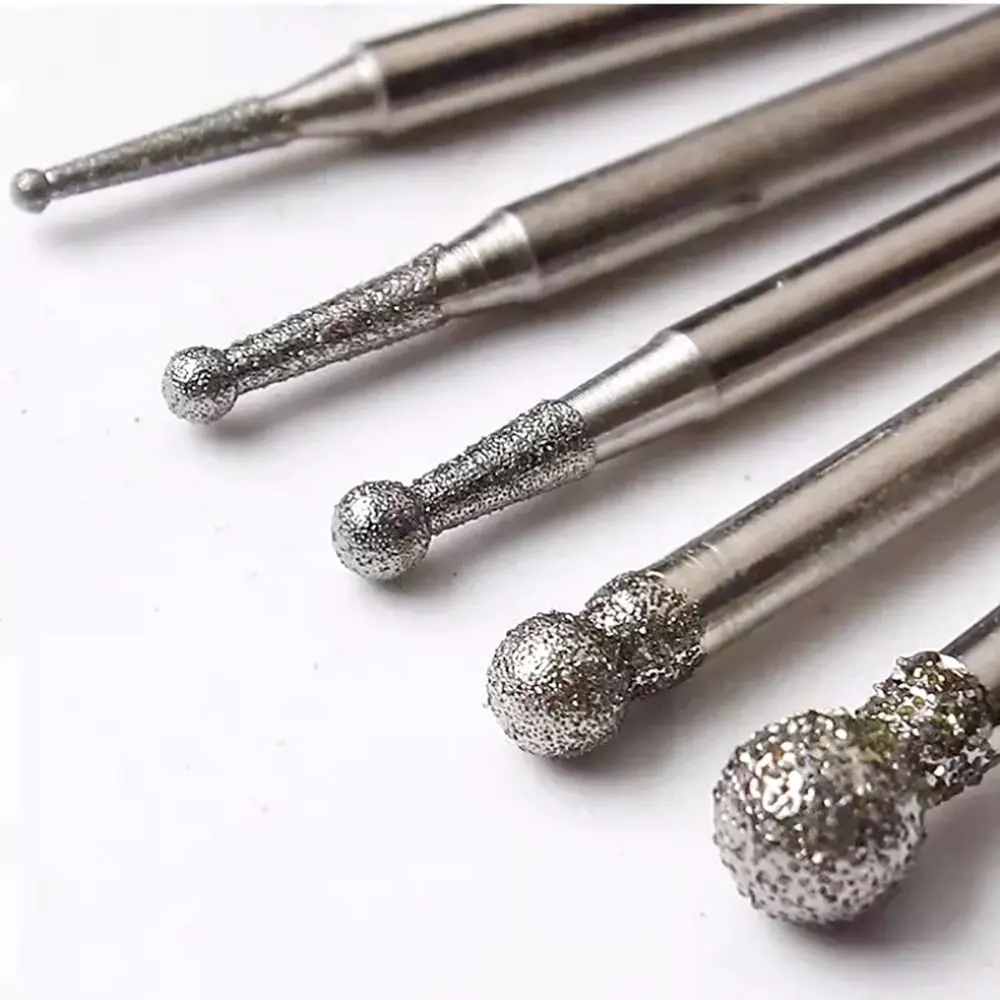5 pezzi Carve Precision Diamond Grinding Head 0.5mm-8mm Round Electric Grinder Parts 2.35mm Shank Carving Tool