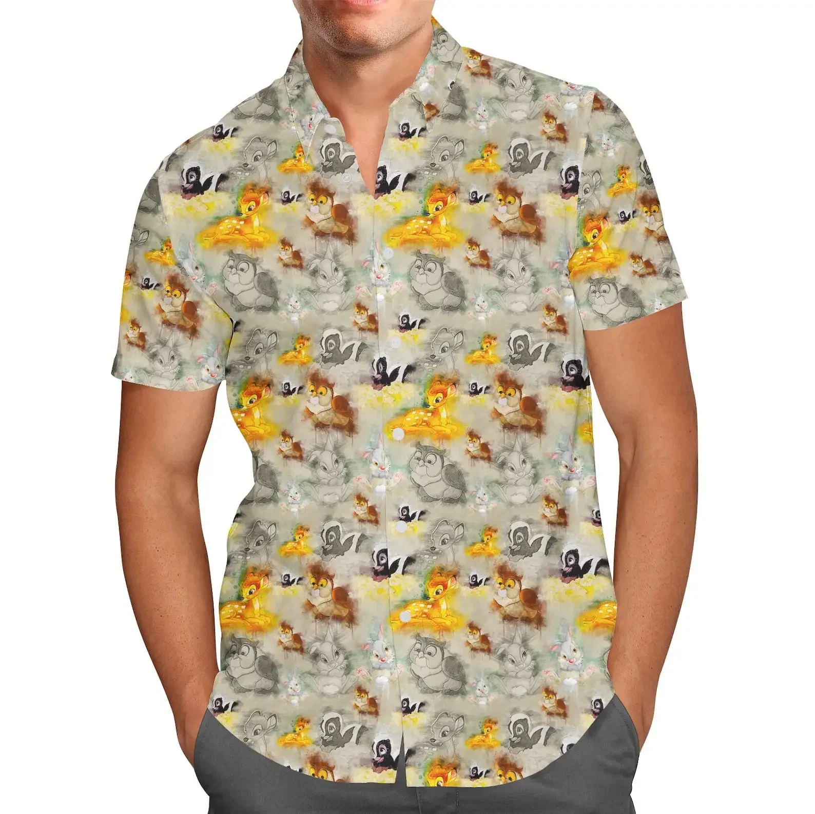 Disney Bambi Hawaiian Shirts Mens Women Fashion Short Sleeve Shirts Disney Hawaiian Shirts Casual Beach Shirt Bambi Kids Shirt