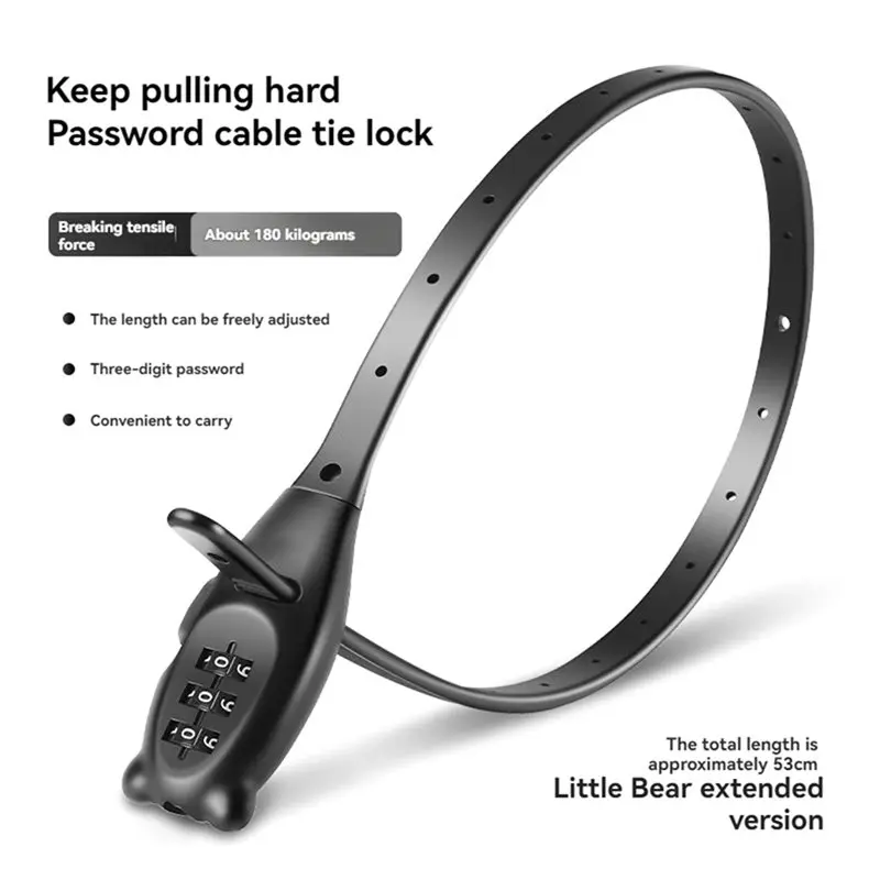 T22C Multipurpose Anti-Theft Helmet Lock Bicycle Lock Cable Tie Zinc Alloy Password Lock 3-Digit Password