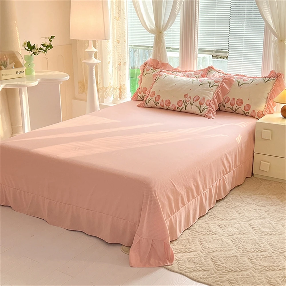 Fashion Flower Bedding Set Bed Sheet Cute Princess AB Double Sided Ruffle Flower Quilt Cover Pillowcase Bedclothes Home Textiles