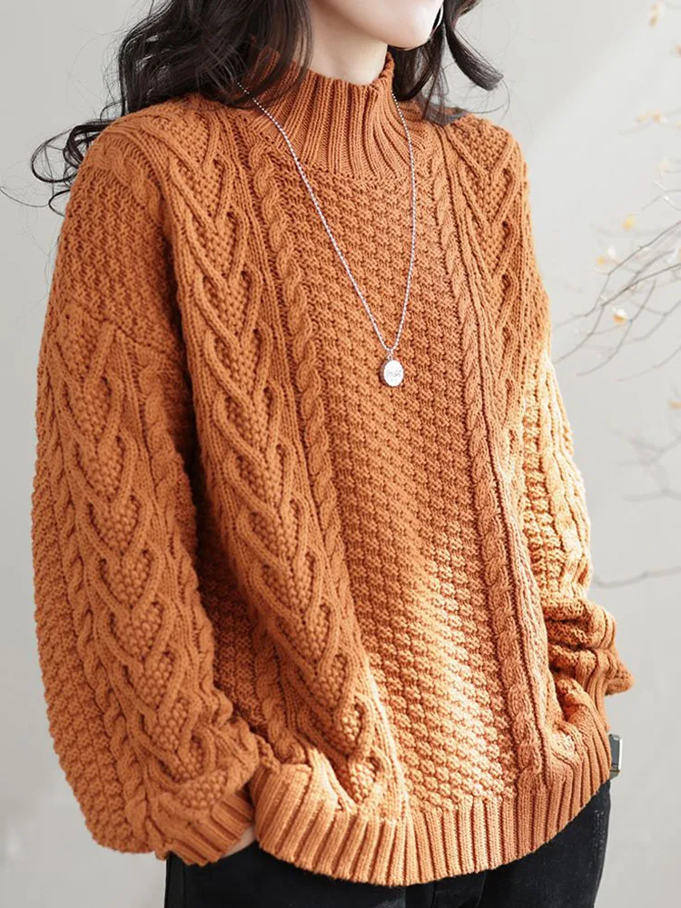 

Half High Collar O-neck Knitted Sweater Fashion Women's Casual Top Knitwear Pullovers Loose Casual Bottomed Soft Jumpers