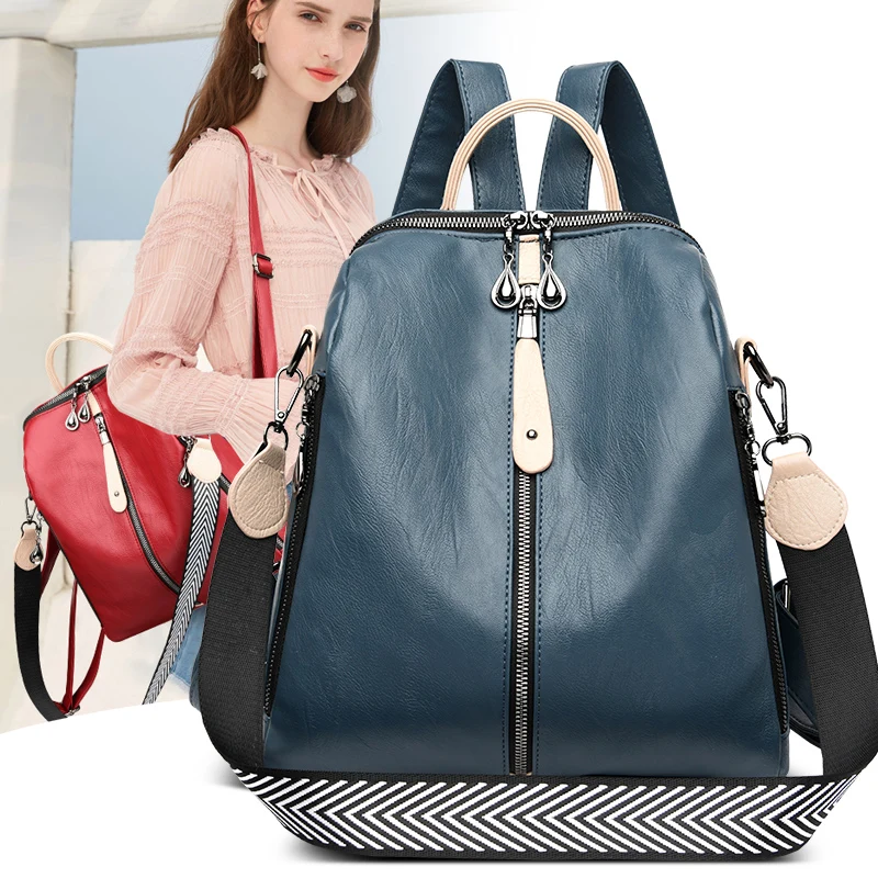 Fashion Backpack Female Soft leather Rucksack Women Shoulder Bag Ladies Travel Back Pack Large Capacity Dayback Bookbag for Girl