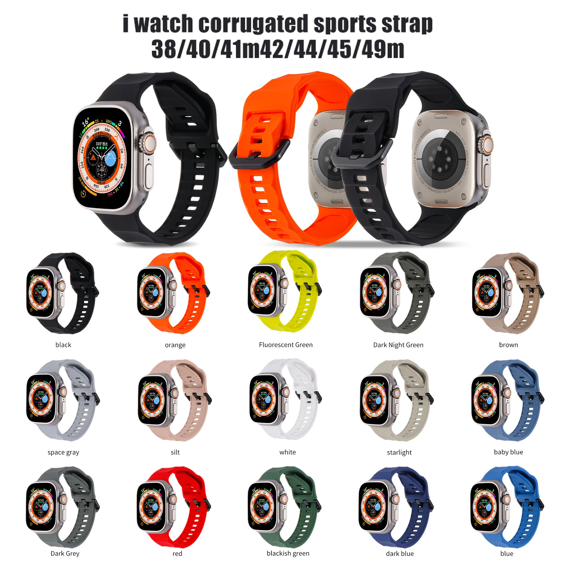 애플 워치용 실리콘 밴드, 스포츠 스트랩, 아이워치 시리즈 9, 8, 7, 6, 5, 4, SE 팔찌, 울트라 2, 49mm, 45mm, 44mm, 42mm, 41mm, 40mm, 38mm