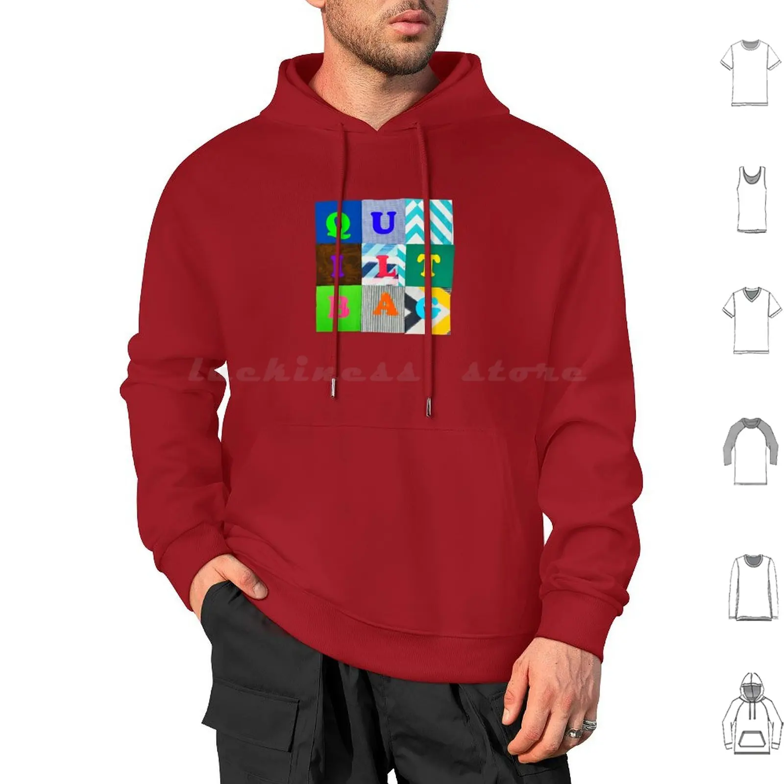 

Quiltbag – Design #5 Hoodie cotton Long Sleeve Quiltbag Queer Fun Hand Made Pride Wear It Purple Idahobit Queernarvon