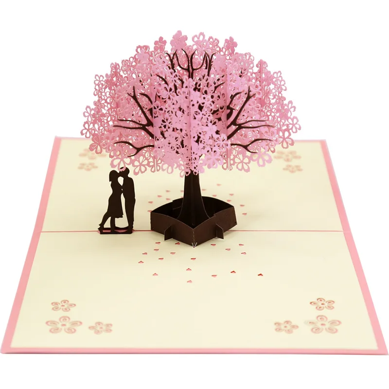 

3D Pop-Up Cards Flowers Birthday Card Anniversary Gifts Postcard Cherry Blossom Couple Style Wedding Invitations Greeting Cards