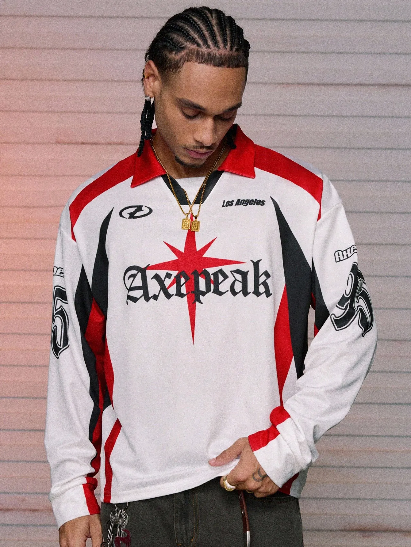 

Мужская трикотажная рубашка-поло с длинным рукавом и графическим дизайном в виде звезд, повседневная осенняя одежда