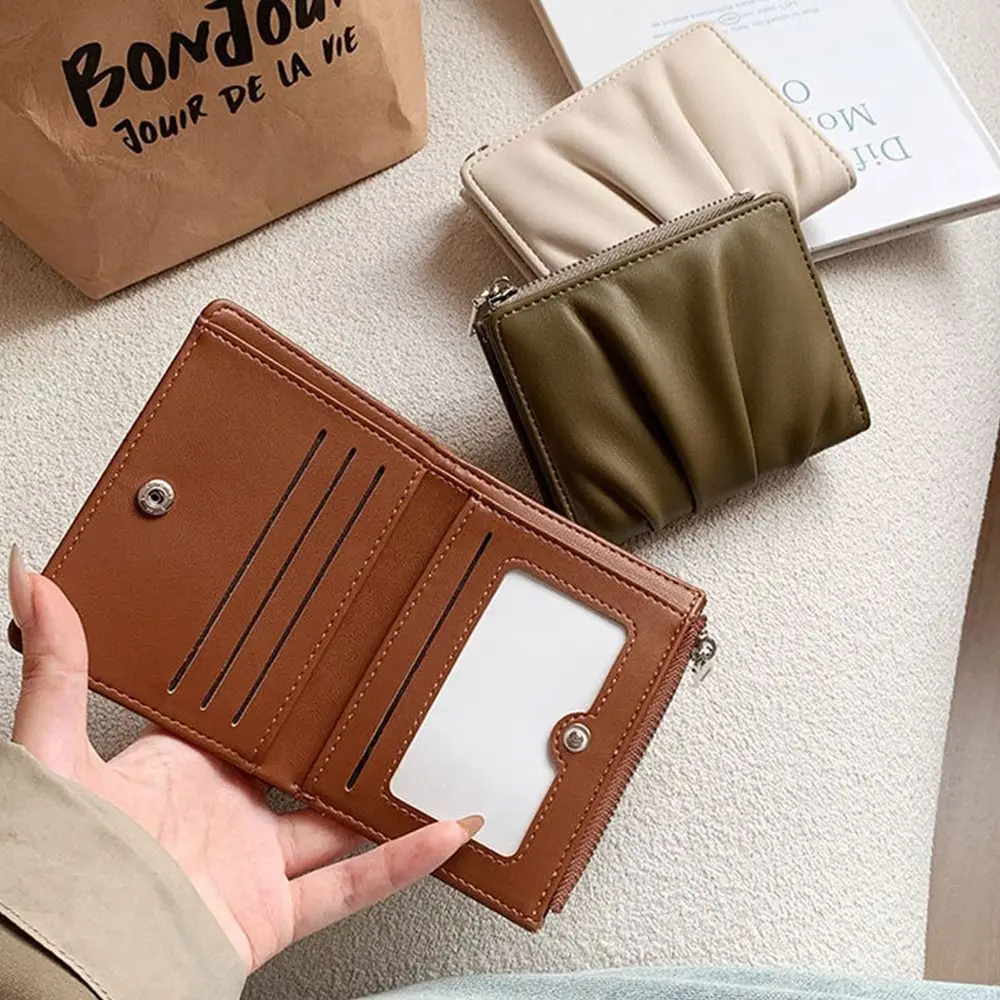 トレンディな Pu レザー女性財布ソリッドカラーしわ女性財布ポータブルカードホルダー